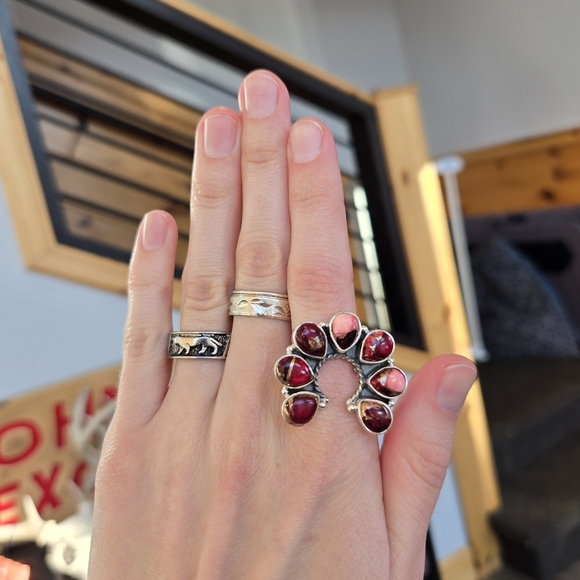 Rose Dahlia Turquoise Sterling Horshoe Ring